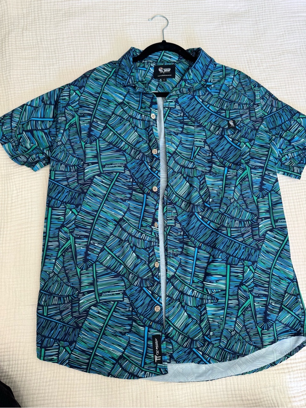Twisted Toucan Blue Night Palms Print Short Sleeve Shirt